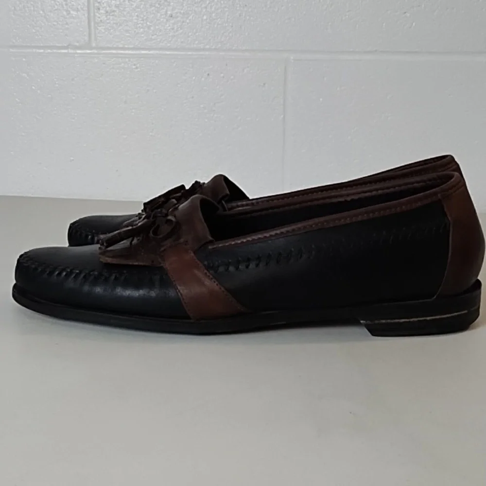 J Murphy Soft Supple Leather Uppers & Soles Black & Brown Tassel Loafers 10N